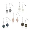 Sterling Silver 5 Pair Baroque Freshwater Cultured Pearl White, Peacock, Pink, Grey, Chocolate