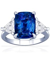 Platinum Cushion Cut Blue Sapphire Three Stone Ring