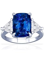 14K White Gold Cushion Cut Blue Sapphire Three Stone Ring