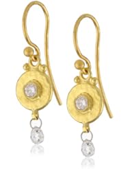 GURHAN "Droplet" White Diamond Briolette On Granulated Hook Earrings