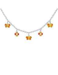 Unicornj Sterling Silver Childrens Necklace with Butterfly and Clover Charms