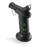 Unique Rare Black Dual Micro Jet Torch Adjustable & Lockable Butane Lighter With Green Transparent Gas level Window & Safety Cap for Cigarette Cigar Smoking Pipe Tobacco Smokers