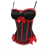 Black Satin Corset With Red Lace Trim & Panty Black Satin Corset With Red Lace Trim & Panty