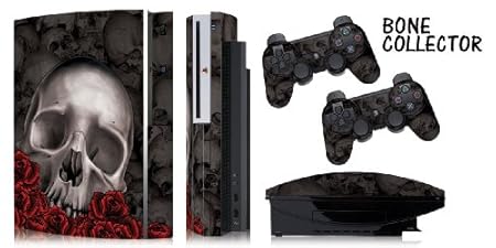 Protective skins for FAT Playstation 3 System Console, PS3 Controller skin included - BONECOLLECTOR BLACK