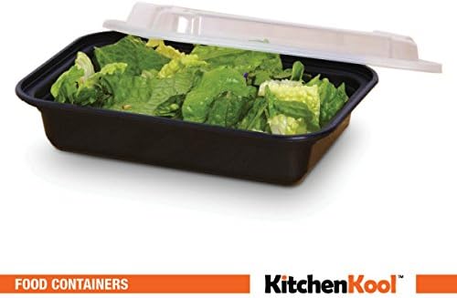 KitchenKool 10-Pack, Microwave Safe Food Container with Lid, Bento Box, Lunch Tray with Cover, Reusable, Dishwasher Safe, Black, 38oz
