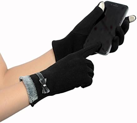 EKIMI Womens Touch Screen Winter Warm Wrist Bow Touch Gloves Mittens (Black)