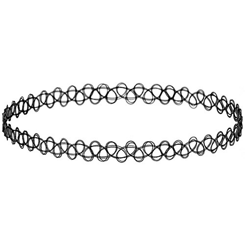Girlprops Stretch Tattoo Choker Necklace Hippie Popular in the 80S 90S, in Black