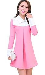 A-line Long Sleeves Colorblocking Babydoll  Dress