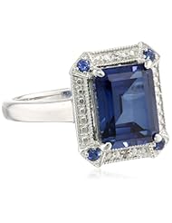 14k White Gold and Created Ceylon Sapphire Diamond-Accented Ring, Size 7