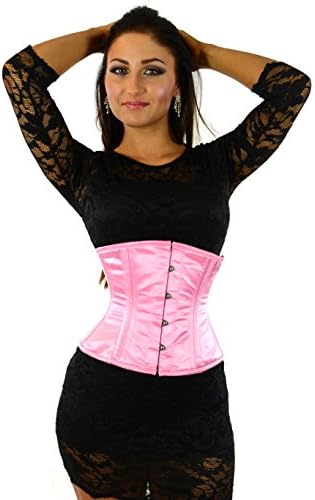 Satin Double Steel Boned Corset, Waist Training Waspie, 24" Pink