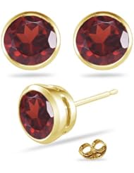 3.20 Cts of 7 mm AA Round Garnet Stud Earrings in 14K Yellow Gold-Screw Backs