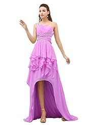 Beaded High-Low-Hem One Shoulder Prom Dress/Party Dress 
