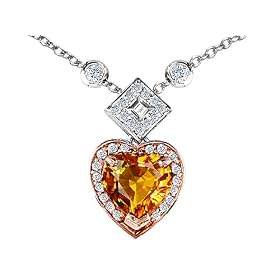 4.15 cttw 925 Sterling Silver Two Toned Genuine Heart Shaped Citrine Necklace by