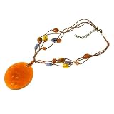Amber Colored Pendant Necklace w/Glass Beads