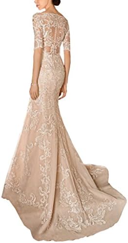 DressOnline V-neckline Short Sleeves Lace Back Sweep Train Wedding Dress 18 Champagne