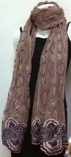 100% Silk Net, High Quality Unique Designer Fabric, Embroidered Scarf Neck Wear Wrap, Beautiful Accessory, Great Gift for Girls Women Ladies, Sofa Throw