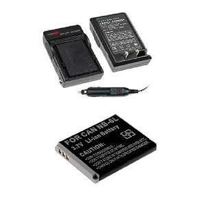 Lithium-Ion Battery + Battery Charger with Car Adapter for Canon Digital ELPH PowerShot SD1200 IS