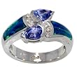 14K White Gold Tanzanite, Diamond and Black Opal Inlay Ring