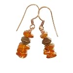 Amber Earrings 02 Dangle Golden Baltic Orange Copper Beaded Gemstone 1.5