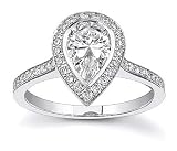 2.00 carat Pear Shape Certified Diamond Designer Engagement Anniversary Ring in 14k White Gold Center 1.00 Carat