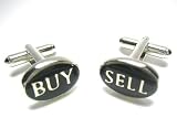 Silver & Black Buy Sell Wall Street Stock Broker Cufflinks w/ Gift Box
