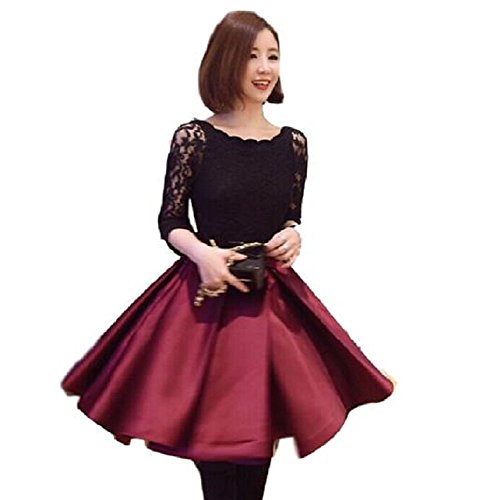 （パレストレンド） PALACE TREND スカート ひざ丈 フレア チュール ワンピース レース ステッチ ボルドー