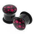 Pink Acrylic Single Flared Plugs with Stars Pattern and "O" Ring - 0G - Sold as a Pair