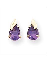MadiK® 14k Yellow Gold Polished Prong Set Amethyst w/Leaf Post Earrings