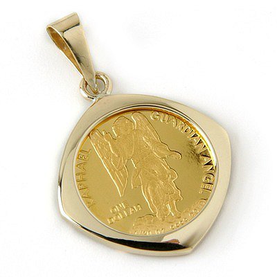 24K / 14K Gold 2005 Raphael Guardian Angel Coin Pendant