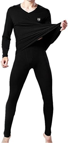 Black Men's Autumn&winter V Collar Thermal Long Sleeve Underwear Suit