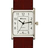 GENTS RAVEL CLASSIC RECTANGULAR WHITE WATCH WITH EXTRA LONG RED STRAP AND CHROME CASE