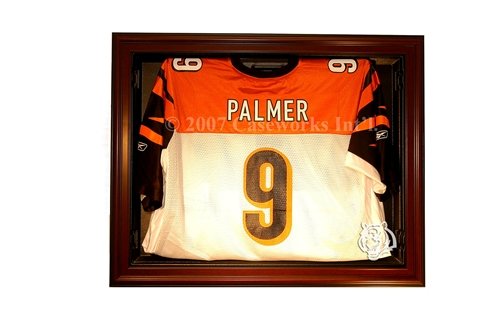 Cincinnati Bengals Football Jersey Display Case with Removable Face and Mahogany Finish Frame