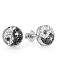 0.25 Carat (ctw) 10k White Gold Black & White Round Diamond Yin Yang Ladies Stud Earrings