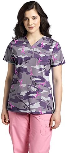 White Cross Women's Crossover V-Neck Camouflage Print Scrub Top Medium Print