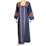 Embroidered Tunic Long Sleeve Denim Caftan Size M (kftn864)