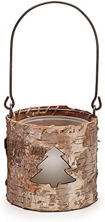 Small Round Birch Bark Candle Holder w/ Pine Tree Cutout