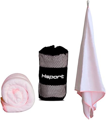 Premium Quality Microfiber Sports Towel by HSport- Multi Uses- Ideal For Gym Workouts, Camping, Travel, Hot Yoga and More.. (Pink)