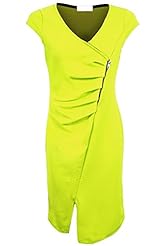 V-neck Elastane/Polyester Cap Sleeves Gathered Wrap Bodycon Dress/Party Dress 