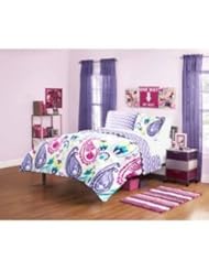 Home: Adorable Fun Bright Girl Reversible Purple Pink Chevron Paisley Flower Twin Comforter Set (2pc)