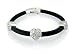 Black square leather cord bracelet with sterling silver cubic zirconia hearts