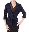 Timing Stretchy Waist Tie Button Up Coat in Navy Blue