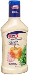 Kraft Three Cheese Ranch Dressing & Dip, 16-Ounce Plastic Bottles (Pack of 6)