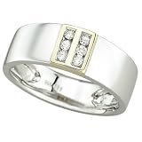 14K Two Tone Gold Channel Set Round Diamond Wedding Band Ring