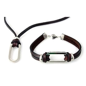 Genuine Leather Bracelet, Necklace & Pendant Set