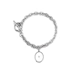 0.02 cttw Sterling Silver Oval Charm Locket Toggle Bracelet