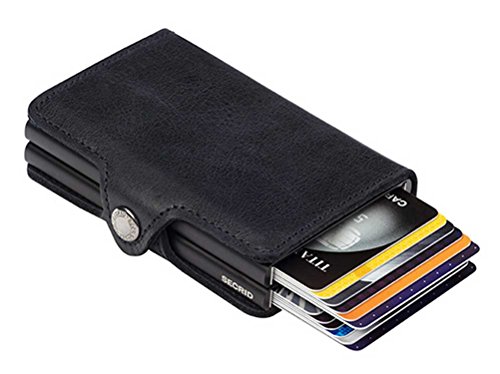 Secrid Twin Wallet Genuine Leather Vintage Black with RFID Safe black Card Case max 16 cards