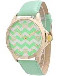 Womens Geneva Large Gold Trim Chevron Style Leather Watch - Mint