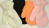 Set of Four One Size Stretch Microfiber Lined Magic Mitten for Infant Ages 0- 6 Months One Pair Trimmed with Light Pink Satin Rhinestone Center Rosebud