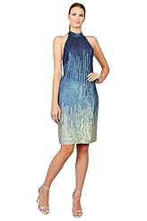 Sequined Viscose Cocktail Halter Evening Dress 