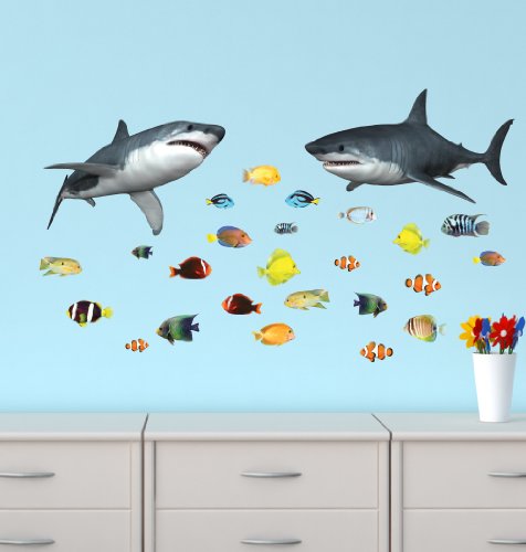Shark Wall Stickers with Tropical Fish Decals